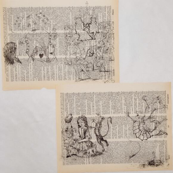 Alice in Wonderland Dictionary Prints 4, Black and White Alice Prints - Picture 3 of 6